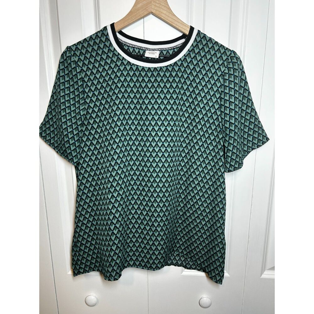 Jacqueline de Yong JDY Green Geometric Diamond Short Sleeve Top Size 38 / M